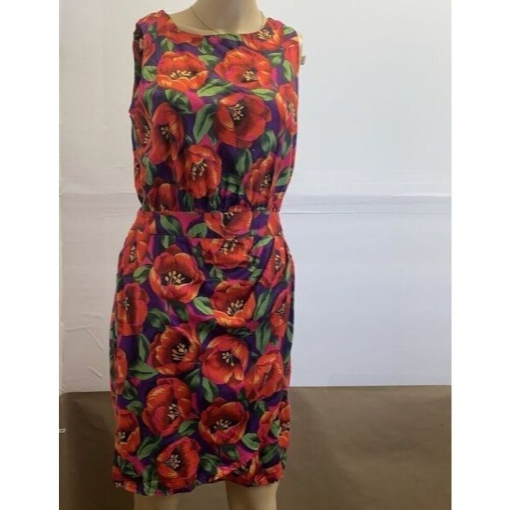 80's Vintage Alain Toussaint Red Floral Sleeveless Faux Wrap Party Dress SZ 12P